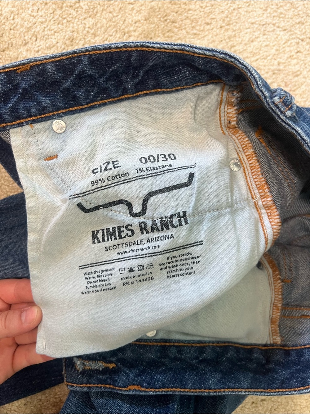 Kimes Ranch Women's Blue Boot Cut Jeans with Gold Stitching - Picture 4 of 6
